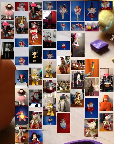 Mosaico con decenas de muñecas, hadas y figuras hechas por Montse