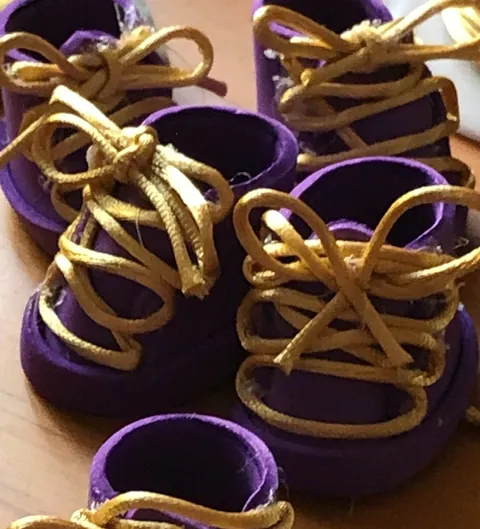 Zapatitos morados con cordones dorados